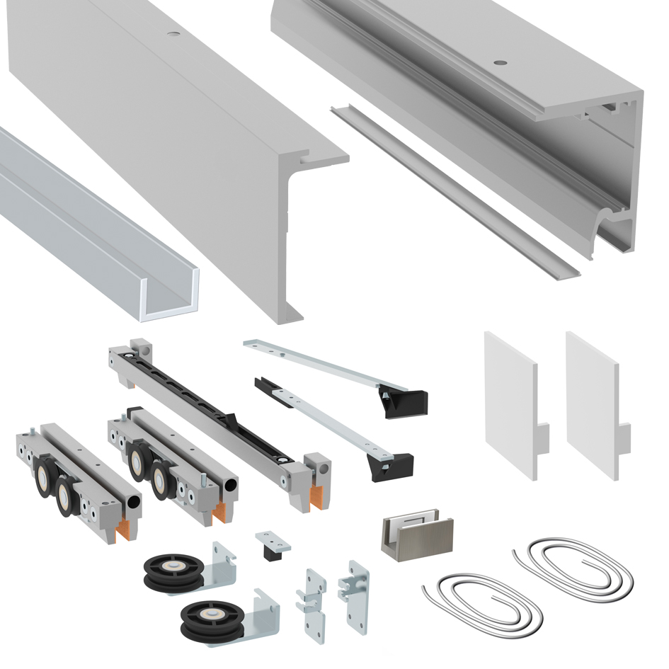 SV-SELFCLOSE X110 kit with fixed glass 1 simple Softpro + 1 retaining brake. Ceiling or wall mount.